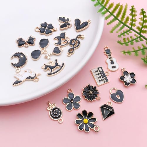 Youdiyla 40pcs Enamel Charms Alloy Metal Charms for Jewelry Making Necklace Bracelet Earring DIY Accessories - color: Black