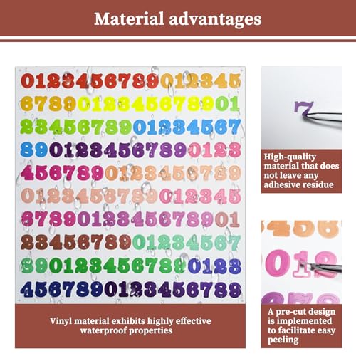 1/2 Inch Vinyl Number Stickers, 8 Sheets Multi Waterproof Number Sticker - color: Multi, size: 0.5 INCH