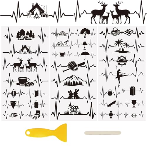 WANDIC 3 Sheets Transfer Stickers for Furniture,3D UV DTF Rub on Transfer Stickers for Craft Heartbeat Theme Cup Warp Waterproof Scrapbook Decals Decorative for Cards Glass Wood DIY Crafts,15 * 30cm - color: Heartbeat Pattern