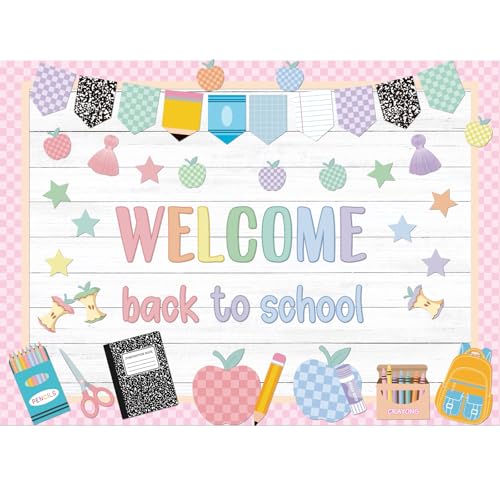 Mooliwe 94 Pcs Pastel Checkered Stationery Bulletin Board Decor Set - style: Pastel Checkered Stationery