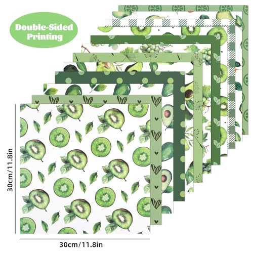 24 Sheets Green Fruit Avocado Kiwi Pear Grape Pattern Scrapbook Paper, 11.8x11.8 Inch Double-Sided Decorative Craft Paper, Scrapbook Specialty Papers for Card Making Photo Album Decor - color: WW133LSSGNYG