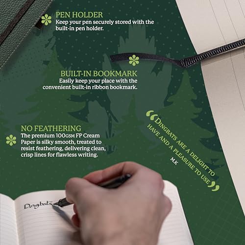 Dingbats* Wildlife Dotted Journal Notebook A5 - Vegan Leather Hard Cover, Ideal for Work, Travel - Pocket, Elastic Closure, Bookmark - color: Green Deer, style: Dotted