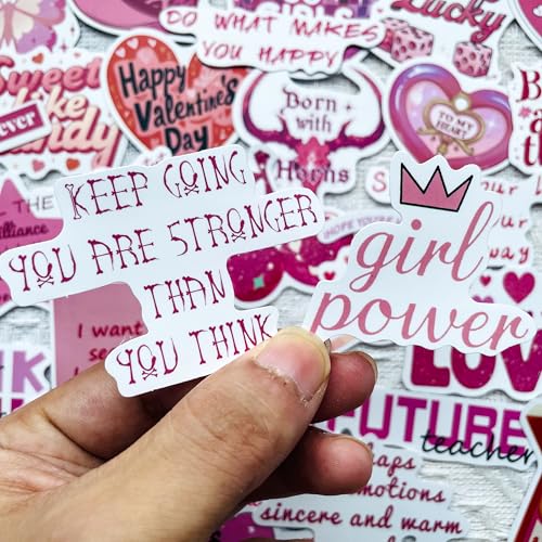50 Pcs Pink Preppy Aesthetic Quote Stickers – Waterproof Vinyl Matte Motivational & Romantic Decals for Scrapbook, Laptop, Journal, Mirror, Gift – Cute Feminine Affirmation Sticker Pack - color: Romantic Quote