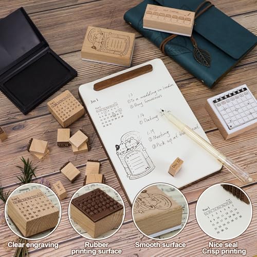 Koqye 17PCS Wooden Journal Stamps w/Ink Pad Cat Series Rubber Stamp Set - color: Cat Series