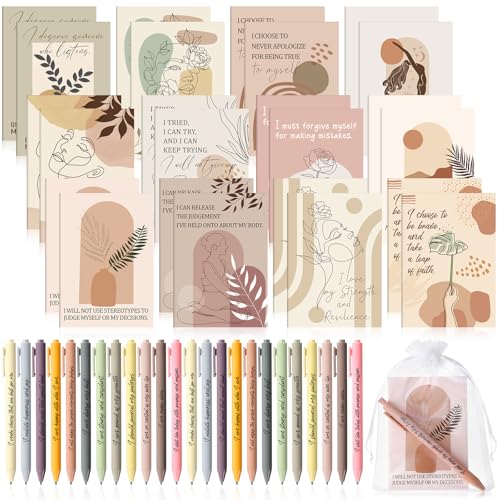Mooliwe 48 Pcs Affirmation Notebooks Pens Bulk Gifts, Gratitude,Boho | Small Bags Included, Motivational Notepads for Women, Daily Affirmations Journal, Stress Relief Self-care, Employee Rewards - style: Bohemian