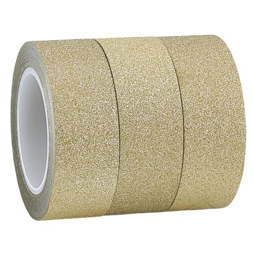 GORGECRAFT 3 Rolls 32.8 Yards x 0.6" Washi Glitter Tape Light Gold Decorative Adhesive Tape Foil Paper Masking Tapes Craft Stick On Sticky Trim for DIY Scrapbook Gifts Wrapping Car Furniture Walls - color: light gold