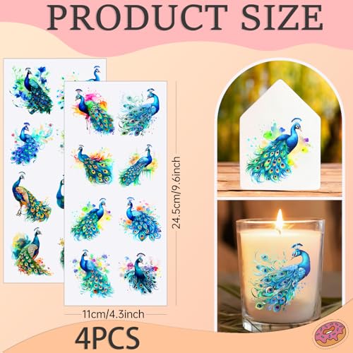 4 PCS Cute Peacock Cuttable UV DTF Stickers - style: cute peacock