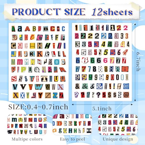 800 Pcs Magazine Letter Stickers for Scrapbooking, Vintage Number Alphabet Stickers, Waterproof Small Adhesive Letters for Junk Journal - color: Magazine Letter Stickers