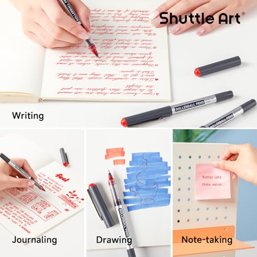 Shuttle Art RollerBall Pens, 25 Pack Red Fine Point Roller Ball Pens, 0.5mm Liquid Ink Pens for Writing Journaling Taking Notes School Office - color: Red, size: 1 Count (Pack of 25)