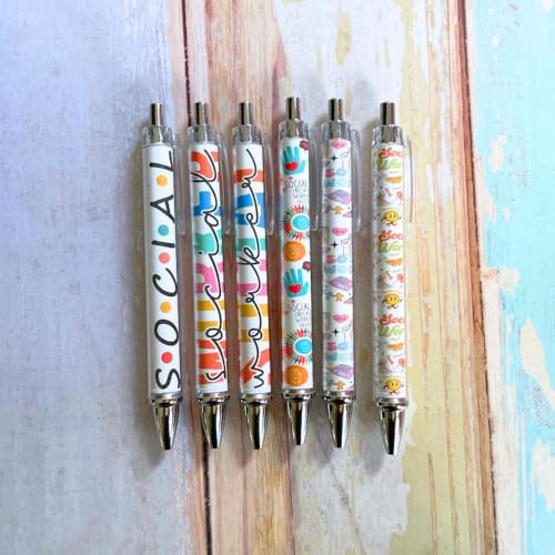 YJ PREMIUMS Social Worker Pens 6PC - Aesthetic Pen Set, Social Worker Gifts, Employee Appreciation Gifts, Mental Health Gift Set, Home Office Desk Essentials, Party Favor, Girl Stuff, Office Supplies - style: Social Worker