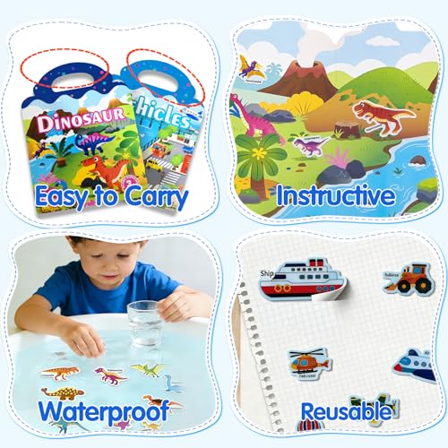 2 Sets Reusable Sticker Book for Kid Boy 3-8 Year Old Birthday Gift - color: 2 Sets - Dinosaur/Vehicles