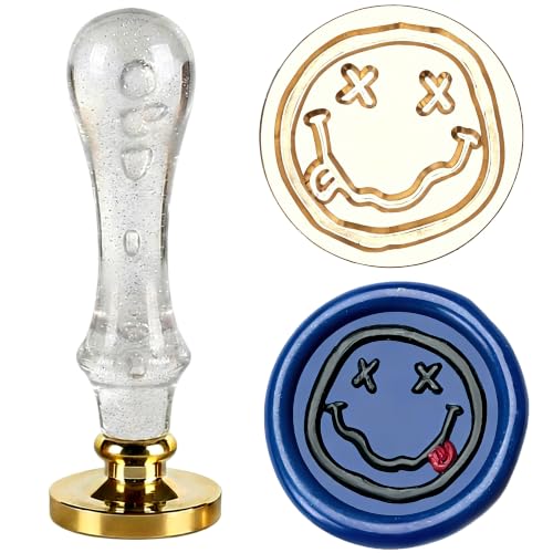 LANKIN Smile Face Wax Seal Stamp, 25mm Brass Head with White Bubble Handle - color: Smile Face