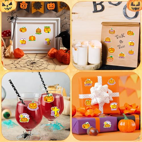 Haooryx Halloween Religious Stickers, 1000Pcs Pumpkin Bible Verse 2 Rolls - style: Religious Halloween Pumpkin 2Roll