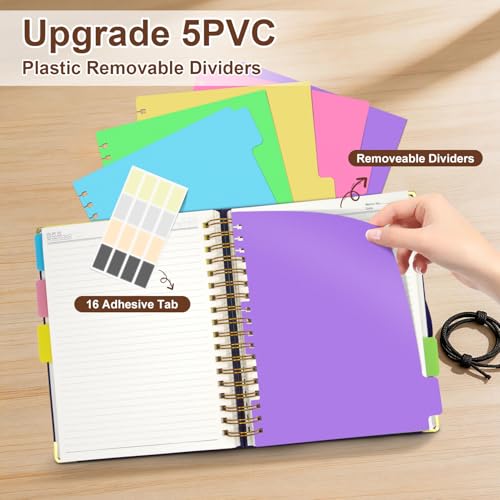 Hardcover Spiral Notebook Journal with Removable Dividers Tabs - color: Brown, size: 8"x10"