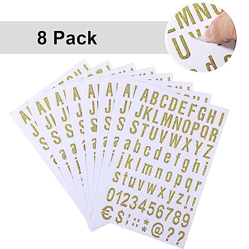 Zonon 8 Sheets Vinyl Letter Stickers, 1 Inch, Glitter Gold | Self Adhesive Letters Numbers Kit, Mailbox Numbers Sticker for Mailbox, Signs, Window, Door, Cars, Trucks, Home, Business - color: Glitter Gold, size: 1 Inch