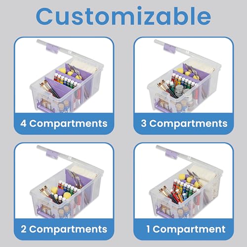 ArtBin Semi Satchel Portable Craft Organizer with 3 Dividers - Clear Plastic Storage Case for Art & Craft Supplies | 3 Removable Dividers, 15.2 x 8 x 6.2 Inches, Secure Latches, Carry Handle, Clear Durable Polypropylene - color: Purple, size: Pack of 1