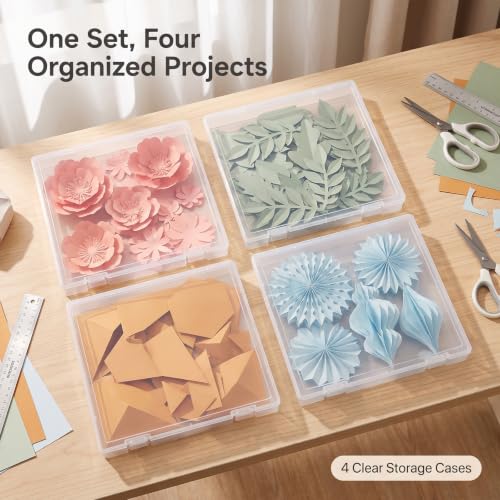 12"x12" Scrapbook Paper Storage, 4 Pack Stackable Paper Organizer Case