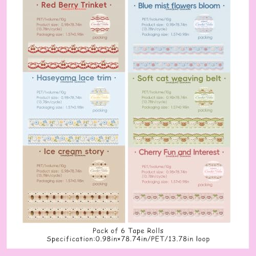 PET Tape Stickers for Journaling Supplies,Journal Stickers for Scrapbooking | Frekyar, 6Rolls, 0.98×78.74in, Lace, Bow, Fabric,Deco,Scrapbook Stickers for Scrapbooking, Journaling, Junk Journal Supplies - color: Landscape