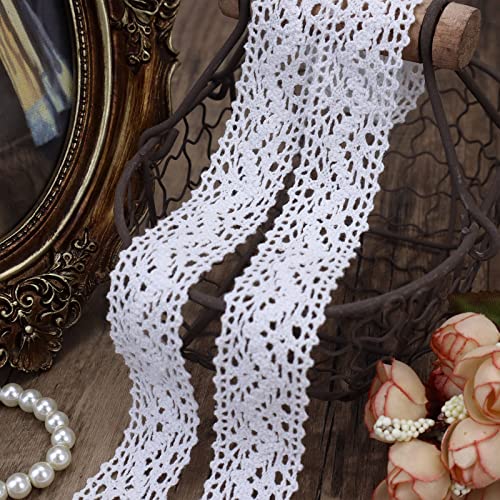 White Lace Ribbon 12 Yards Cotton Sewing Lace Trim Crochet for Crafts, Gift Package Wrapping, Bridal Wedding Decoration, Scrapbooking Supplies - color: White, size: 1.1 inch*12yards