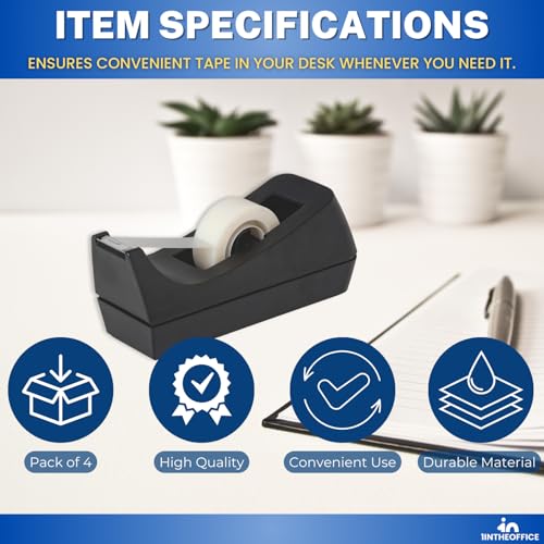 1InTheOffice Desk Tape Dispenser, Black 12 Pack (Desktop Tape Dispenser) - size: Tape Dispenser (Pack of 3)
