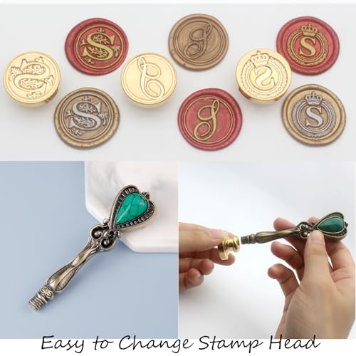 Letter Wax Seal Stamp Kit, Andotopee Wax Seal Kit Initial Alphabet S Sealing Wax Stamp Head 3pcs, Vintage Wax Stamp Seal Kit with Wax Seal Beads, Wax Seal Warmer Tools, Wax Seal Pen, Gift Box Set - style: Letter S Wax Seal Stamp Kit