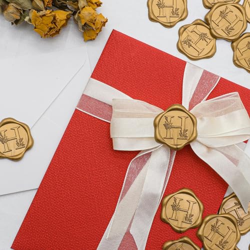 SWANGSA 100 Pack Letter H Wax Seal Stickers - Antique Gold Botanical Leaves Initial Alphabet Self-Adhesive for Wedding Party Invitation Envelopes - color: H, size: 100 Pack