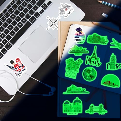 100 Pcs World Featured Architecture Sticker for Water Bottle, Adults Waterproof Vinyl Travel Map Laptop Decals, Girls Kids Teens Phone Case Vintage Aesthetic Stickers - color: World-ls028
