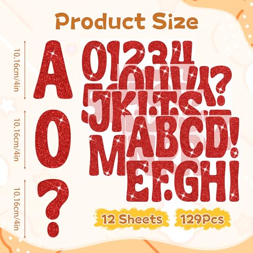 Bulletin Board Letters 129 PCS Glitter Letter Stickers Large 4 Inch, Red - color: Red, size: 4 Inch