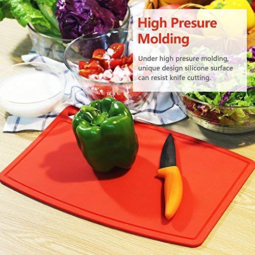 Liflicon Extra Large Thick Silicone Cutting Boards for Kitchen 14.6'' x 10.43'' Flexible Cutting Chopping Boards/Mats Non-slip Deep Drip Juice Groove, Dishwasher Safe-Red - color: Red, size: 14.6"L x 10.4"W