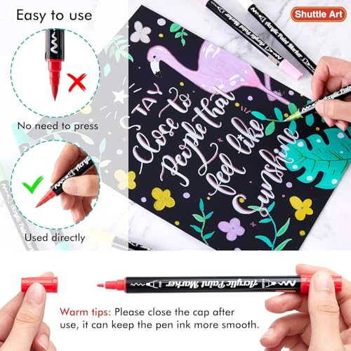 Shuttle Art 48 Colors Brush & Fine Tip Acrylic Paint Markers - color: 48 Colors Brush Tip and Fine Tip, size: 1 Count (Pack of 48)