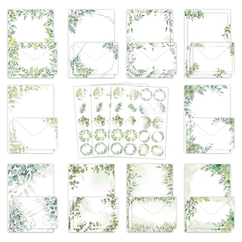 160 Pcs Stationery Paper Envelopes Set | Includes 50 Writing Paper & 50 Envelopes & 60 Stickers, Tree Leaf Letter Writing Stationery Paper Envelopes(10Style) - color: Tree Leaf