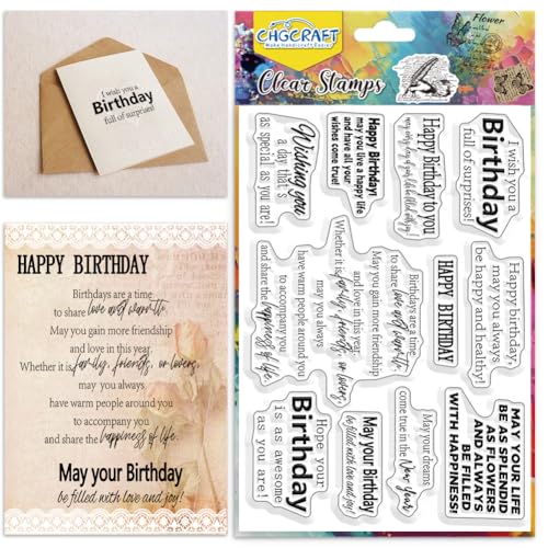 CHGCRAFT Birthday Wishes Clear Stamps Words Stamp for Crafts, 6.3x4.3inch - style: Birthday Wishes