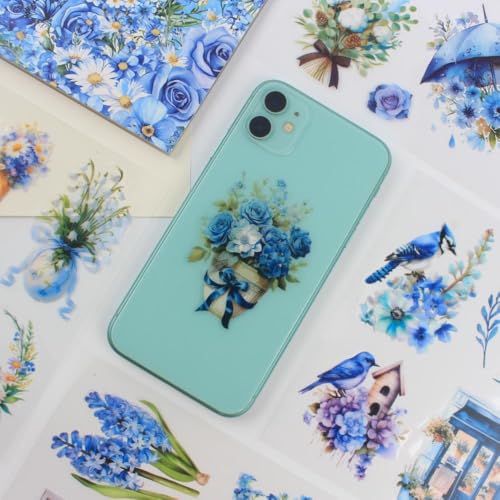 30 Sheets Precut Blue Flower Garden Landscape Stickers Book for Junk Journal Supplies, Transparent PET Stickers for Journaling, Scrapbooking, Bujo, Collage, Card Making - color: The Blue Breezy