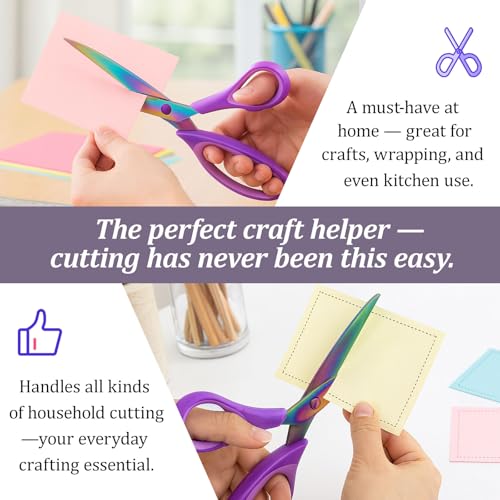 3-Pack Craft Scissors Set – Sharp Titanium-Coated Blades with Comfort Grip Handles, Multipurpose Shears for Fabric, Office, School & Home Use, Purple