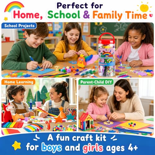 FUNZBO Arts and Crafts Supplies for Kids - Toddler DIY Craft Set | with Glitter Glue Sticks, Pipe Cleaners, Pom Poms , Popsicle Sticks Tools for School, Birthday Gifts for Boys & Girls Ages 4+ - size: Jar Set (Medium)
