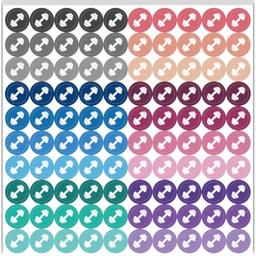 500Pcs 5 Sheets Exercise Calendar Stickers 0.5 Inch Fitness Planner Stickers Colorful Dumbbell Self Adhesive Waterproof Decals for Women Men Health Wellness Journal Scrapbooking Scheduling - style: Dumbbell