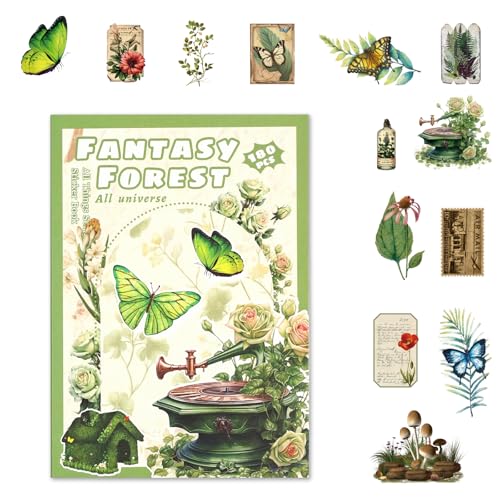 Vintage Scrapbook Stickers, 20 Sheet Vintage Flower Sticker for Scrapbooking, journaling DIY Crafts Laptops，Card Making, Ephemera Pre Cut（Green Fantast Forest） - style: Green Fantast Forest