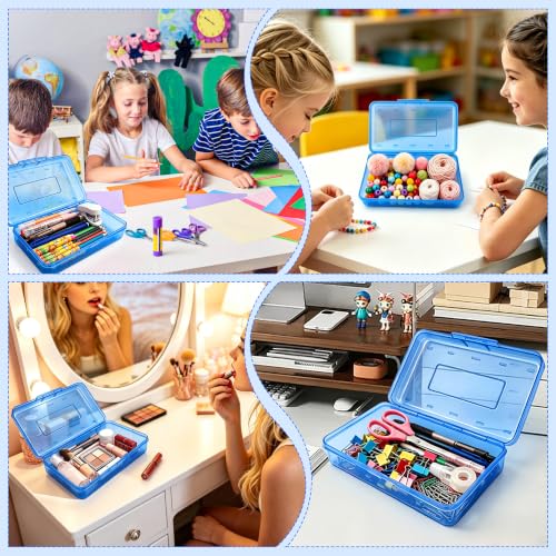 Pencil Box,Large Capacity Plastic Hard Pencil Case Crayon Box Bulk, Durable Plastic Clear Marker Organizer Plastic Containers with Snap Lid, Stackable Storage Boxes for Art Craft, Supplies,Multi Blue - color: Blue