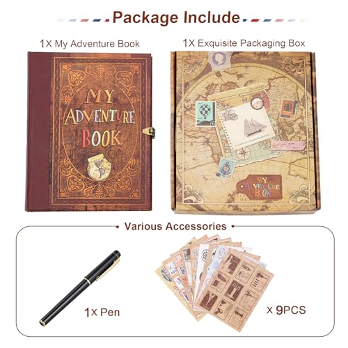My Adventure Book Scrapbook 124 Pages Retro Style Embossed Photo Album,DIY Handmade Memory Travel Diary Photo Scrapbook for Couples,Anniversary,Wedding,Valentines Day Gifts(Brown) - color: Classic Coffee Style