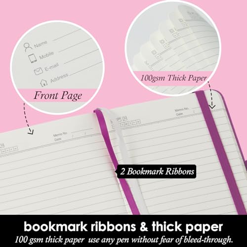 NIRMIRO (3 Pack) Pocket Journal Notebook, Small Mini Notepad with Pens for Work, hardcover A6 Notebook 3.7" x 5.7" College Ruled with 100Gsm Premium Lined Paper, Pearlescent Purple - color: 3 Pearlescent Purple, size: A6
