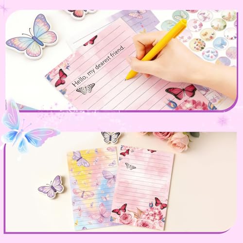 160 Pcs Stationery Paper Envelopes Set | Includes 50 Writing Paper & 50 Envelopes & 60 Dot Stickers,Butterfly Letter Writing Stationery Paper Envelopes(10Style) - color: Butterfly