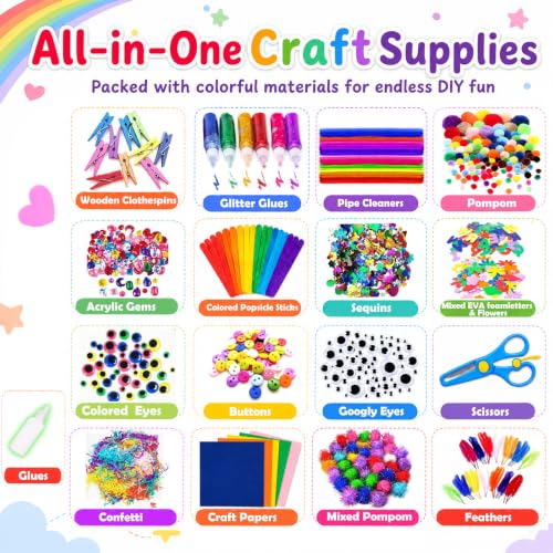 FUNZBO Arts and Crafts Supplies for Kids - Kindergarten School Craft Kit | with Glitter Glue Stick, Glue, Pipe Cleaners Craft and Kids' Scissor, Birthday Gifts for Toddler Girls Boys Age 4+ - size: Jar Set (Large)
