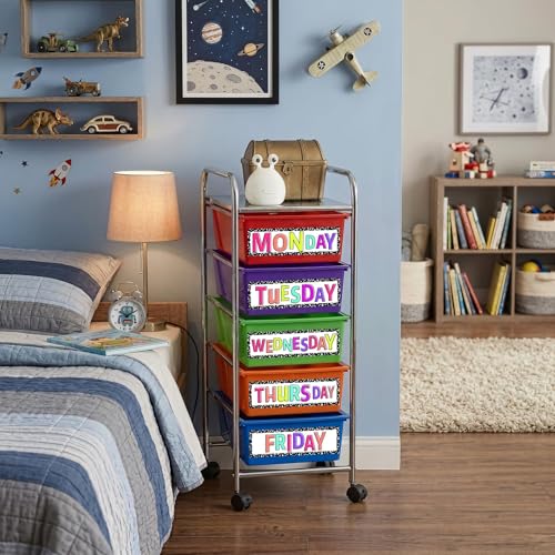 36 Pcs Days of The Week Stickers for Drawers, Large Monday to Friday with Weekend Labels Waterproof Back to School Composition Notebook Weekly Organizer Decal for Kids Classroom Rolling Cart - color: Colorful Composition Notebook