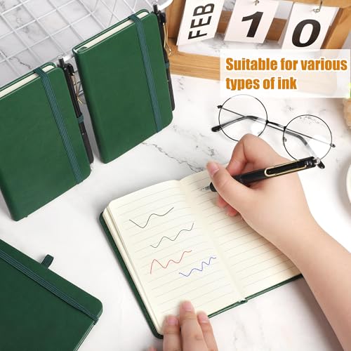 Aodaer 50 Sets Pocket Notebook Journal with Pens, 160 Pages, 3.5 x 5.5 Inch Mini Lined Journal Notebook A6 Leather Hardcover College Ruled Notepad with Pen Holder for School Office Gifts, Dark Green - color: Dark Green