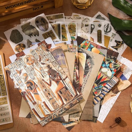 Pre-Cut Vintage Stickers for Journaling, 500+ Scrapbook Stickers and 20 A5 Scrapbook Papers, Retro Egypt Theme Aesthetic Washi Sticker Book for Adults, Ephemera for Junk Journal Supplies DIY Crafts - color: Ancient Egypt