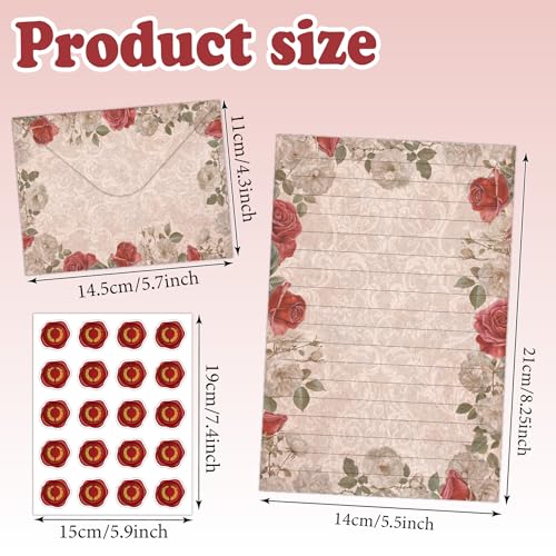 160 Packs Stationery Paper and Envelopes Set 10 Different Designs, 50 One Sided Stationery Writing Papers with 50 Matching Envelopes and 60 Round Dot Sticker, 5.5 x 8.25 Inch (VintageFlower) - style: VintageFlower