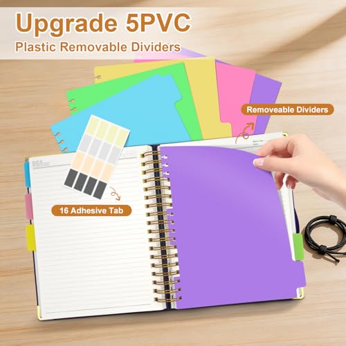 Hardcover Spiral Notebook Journal with Removable Dividers Tabs - color: Black, size: 8"x10"