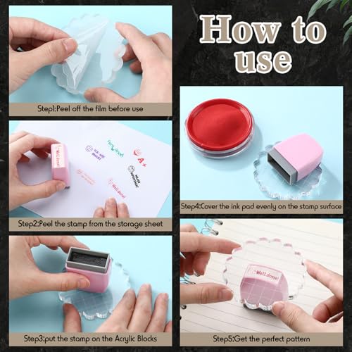 Mudder 7 Pcs Acrylic Stamp Blocks Set Clear with Grid Lines, Circular Lace - style: Circular Lace