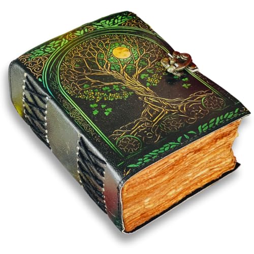 Tree of Life Leather Travel journal For Women with lock Premium Print - 7"X5" 400 Vintage Deckle Paper- Journal for men - Leather Bound Journals for women Best New Job Gifts for Women & Men Green Tree - color: Green Tree