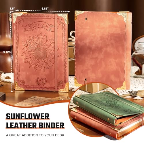 Ovesmusl Sunflower PU Leather A5 Binder 6 Ring Refillable Journal Cover - color: Pink Sunflower, size: A5 Binder Cover